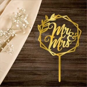 TPV® Mirror Acrylic Mr And Mrs Cake Topper Hexagon Floral