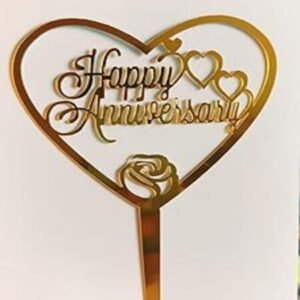 TPV® 4 Inch Mirror Finshing Acrylic Cake Topper Happy Anniversary Heart