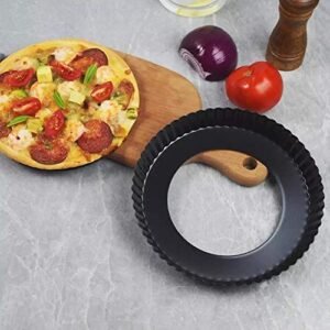 TPV®- Non-Stick Carbon Steel Pie Dish Tart Quiche Pizza Cake Pan Removable Loose Bottom, 21Cm, Black