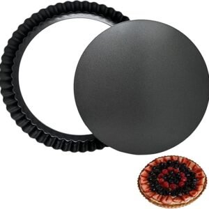 TPV®- Non-Stick Carbon Steel Pie Dish Tart Quiche Pizza Cake Pan Removable Loose Bottom, 23Cm, Black