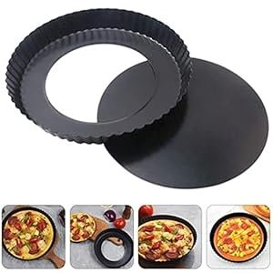 TPV®- Non-Stick Carbon Steel Pie Dish Tart Quiche Pizza Cake Pan Removable Loose Bottom, 27Cm, Black
