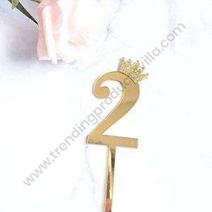 TPV® Number 2 Cake Topper/Happy Birthday Cake Topper/ 2Nd Birthday/Gold Cake Topper/Crown/Cutout Cake Topper/Number Cake Topper