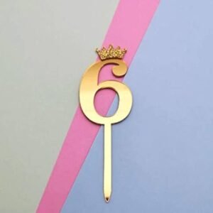 TPV®  Number 6 Cake Topper/Happy Birthday Cake Topper/ 6Th Birthday/Gold Cake Topper/Crown/Cutout Cake Topper/Number Cake Topper
