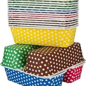 TPV® Paper Bake And Serve Plumpy Mould - Plum Cake Tea Cake - Loaf Tray - Polka Tray - Pack Of 15 (15 Random Colours)