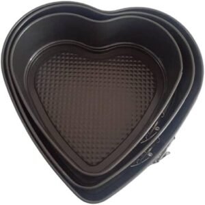 TPV® Removable Heart Shape Teflon Coated Non Stick Microwave Oven Bakeware Cake Mould Pan Set 3 Pcs (Black)