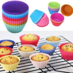 TPV® Reusable Silicone 6 Pieces Round Moulds For Muffins/Cupcake/Jelly/Cake And Silicone Oil Basting Flat Pastry Brush & Spatula Combo
