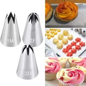 TPV® Rose Flower Piping Nozzles Stainless Steel Pastry Tips Nozzle Kitchen Bakery Cake Decoration Tool Stainless Steel Quick Flower Icing Nozzle (Steel Pack Of 3)
