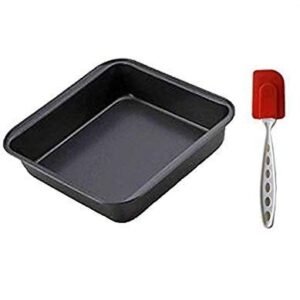 TPV® Non Stick Square Carbon Steel Cake Tin With 1 Piece Spatula, 22.5Cm (Black)