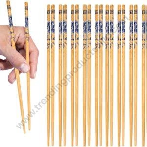 TPV® Set Of 10 Pairs Designer Natural Round Bamboo Reusable Chopsticks, (Colour And Design May Vary)