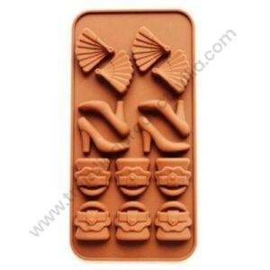 TPV® Silicon 14 Cavity Purse Sandal Fan Design Brown Chocolate Mould, Ice Mould, Chocolate Decorating Mould
