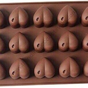 TPV® Silicon 15 Cavity Heart Design Brown Chocolate Mould, Ice Mould, Chocolate Decorating Mould