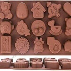 TPV® Silicon 15 Cavity New Teddy,Couples And Heart Design Brown Chocolate Mould, Ice Mould, Chocolate Decorating Mould