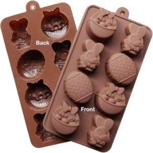 TPV® Silicon 8 Cavity Egge Easter Bunny And Basket Die Design Brown Chocolate Mould, Ice Mould, Chocolate Decorating Mould