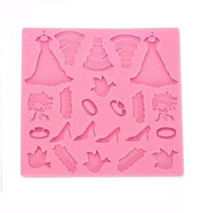 TPV® Silicone 23 Cavity Wedding Dress Shoe Ring Bouquet Bird Silicone Fondant Mould (Wedding Theme) Marzipan Mould