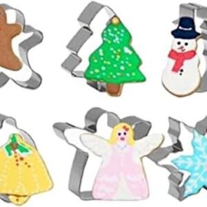 TPV® Stainless Steel 6 Pc Snowman Christmas Tree Jingle Bell Angel Gingerbread Man Cookie Cutter Fondant Biscuit Cake Fruit Cutter