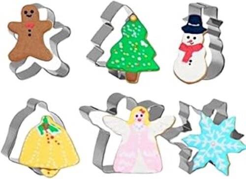 TPV® Stainless Steel 6 Pc Snowman Christmas Tree Jingle Bell Angel Gingerbread Man Cookie Cutter Fondant Biscuit Cake Fruit Cutter