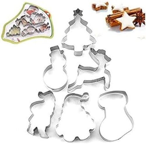 TPV® Stainless Steel 6 Pcs Bell Shaped Snowman Christmas Tree Jingle Bell Santa Cookie Cutter Fondant Biscuit Cake Fruit Cutter