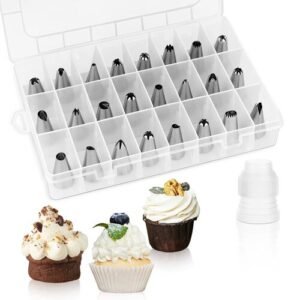 TPV® Stainless Steel Frosting Nozzle Piping Set With Storage Box For Cake Decoration And Icing (24 Pcs)
