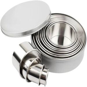 TPV® Stainless Steel Plain Edge Round Cookie Biscuit Cutters In Graduated Sizes (12 Pc Set) With Storage Box