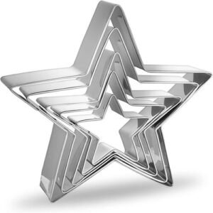 TPV® Star Cookie Cutter Set-5 Pcs Stainless Steel Five-Pointed Star Biscuit Molds Fondant Cake Cookie Cutter Set Pastry Mold-For 3D Christmas Tree/ Linzer Cookies