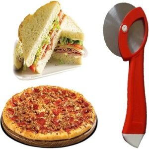 TPV® Steel  &  Plastic Pizza Cutter Wheel | Pizza Slicer Cutter | Super Sharp Protective Sliding Blade Guard | Pizza, Sandwich, Green Veggies Multipurpose Cutter Kitchen Tools (Random Color)