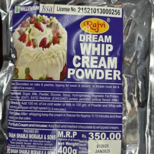 TPV® 1 PC White Rajvi Whip Cream Powder (400 Gm), Used for Decorating Cakes, Pastries, Topping for Sweets, and Desserts, To thicken Mocktail, Can be used in Fruits