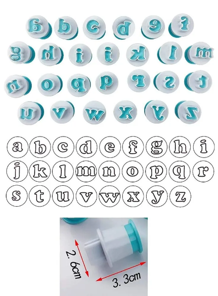 TPV® 26 Pcs Push Easy Alphabet (Lowercase) Fondant, Sugarpaste, Cookie Cutter