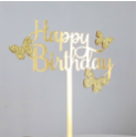 TPV® Glitter Golden Happy Birthday With Butterfly Acrylic Cake Topper For Cake Decoration (1 Pieces)