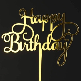 TPV® Happy Birthday Cake Topper For Birthday Decor Party Kids Birthday Cake Flags Supplies Gold 1 Pcs Multi Colour Gold