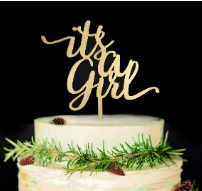 TPV® It'S A Girl Cake Topper, Baby Shower Or Gender Reveal Party Decorations (Gold)