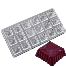 TPV® 18 Cavity Fluted Surface Square Cube Shaped Polycarbonate Chocolate Mould