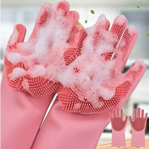 TPV® Silicone Cleaning Hand Gloves With Scrubber For Kitchen Dishwashing And Pet Grooming, Car, Bathroom