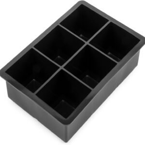TPV®  6 Big Ice Tray Mold Giant Jumbo Large Food Grade Silicone Ice Cube Square Tray Mold DIY Ice Maker Ice Cube Tray, 1 Pc(Black)