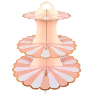 TPV® 1 Pack Cupcake Stand 3-Tier Lace Edge Dessert Stand, Gold Orange Cardboard Cupcake Stand, Birthday Party SUPPLIES TIER 3 Tier ( Random colour and shape )