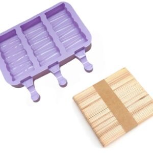 TPV® 3 Cavity Silicone Popsicle Mould with (50pcs Wooden Ice Cream Sticks)