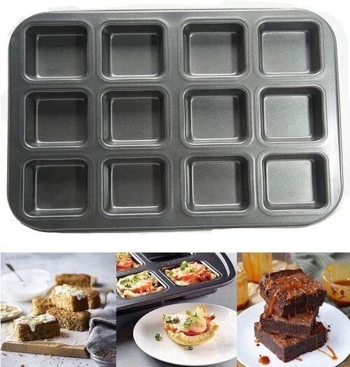 TPV® Nonstick 12 Cavity Square Muffin Cakes And Bar-Cookies Muffin