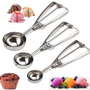 TPV®  Ice Cream Scoop Cookie Dough Scooper with Trigger Release for Water Melon, Frozen Yogurt Sorbet ( set of 3 )
