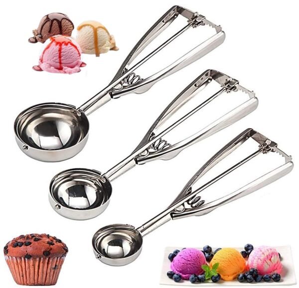 TPV®  Ice Cream Scoop Cookie Dough Scooper with Trigger Release for Water Melon, Frozen Yogurt Sorbet ( set of 3 )