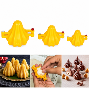 TPV® - 3Pcs Modak Ganpati Modak Maker Mould Sancha Sacha For Ganesh Chaturthi Festival , Yellow Indian Sweets Mould- Set Of 3 Sizes