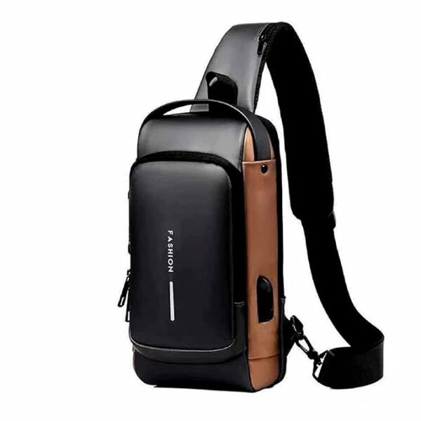 TPV® Crossbody Sling Bag For Men Women, Anti-Theft Fashion Chest Bag with USB Charging Port, Messenger Bags, Waterproof Casual Shoulder Bag ( BLACK & GOLDEN  )