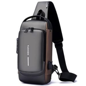 TPV® Crossbody Sling Bag For Men Women, Anti-Theft Fashion Chest Bag with USB Charging Port, Messenger Bags, Waterproof Casual Shoulder Bag ( GREY & GOLDEN  )