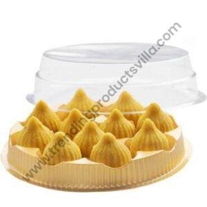 TPV® 1pc 11 Cavity Round PVC modak Tray with Transparent lid Cover, Ganesh chaturthi