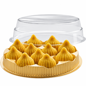 TPV® 1pc 11 Cavity Round PVC modak Tray with Transparent lid Cover, Ganesh chaturthi