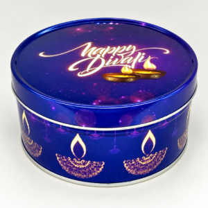 TPV® Nevi blue Metallic Round Dream Cake Tin 5.5 x 3 Inch Stainless steel | Plum Cake Tin | Gift Box For Special Occasion Pack of 1 ( For diwali )