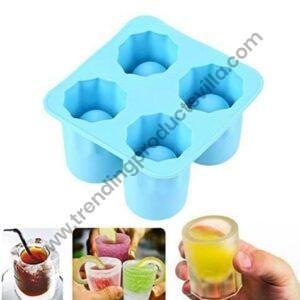 TPV® Silicone Ice Shot Glass Maker 4 Cup Shape Ice Cube DIY Molds Trays Freeze Mold Maker Icing Box Cube BPA Free Chocolate Candy Mould Non Stick Multicolor